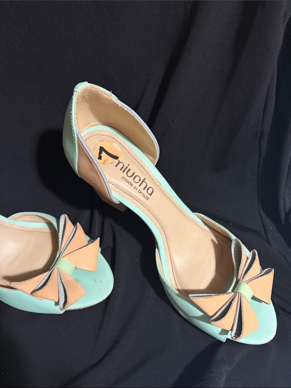 Mint and Peach D'Orsay Heels with Decorative Bow